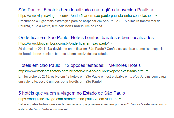 Resultados de pesquisa em SEO para hotéis